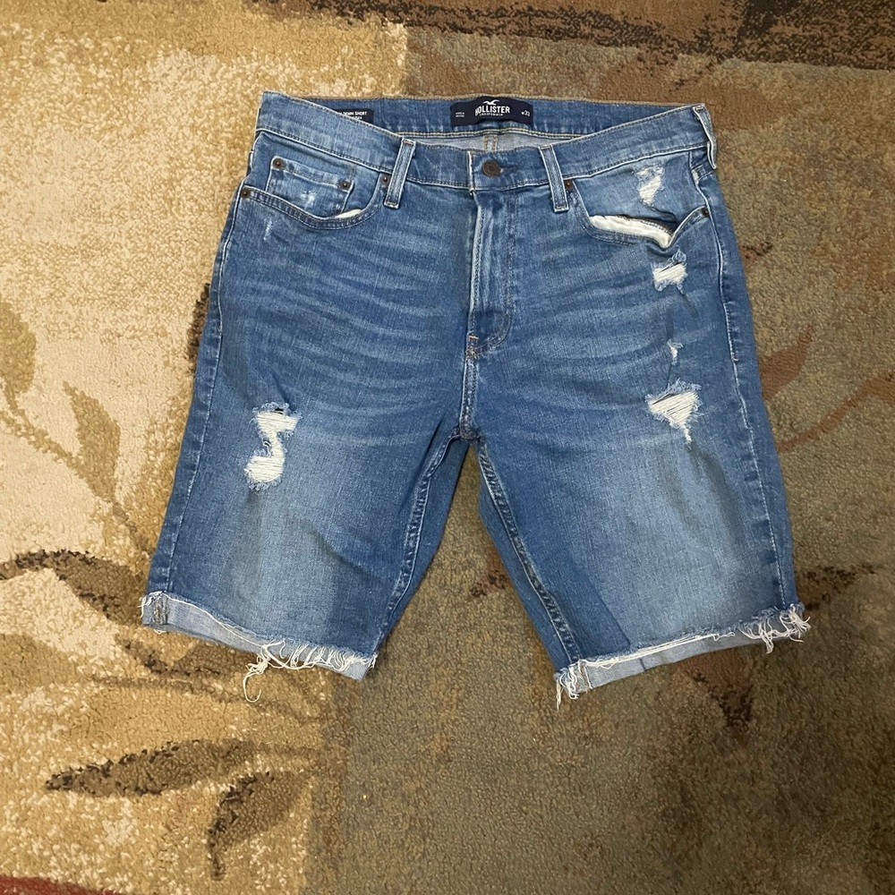 Hollister Blue Jean Shorts Distressed Mid-Thigh